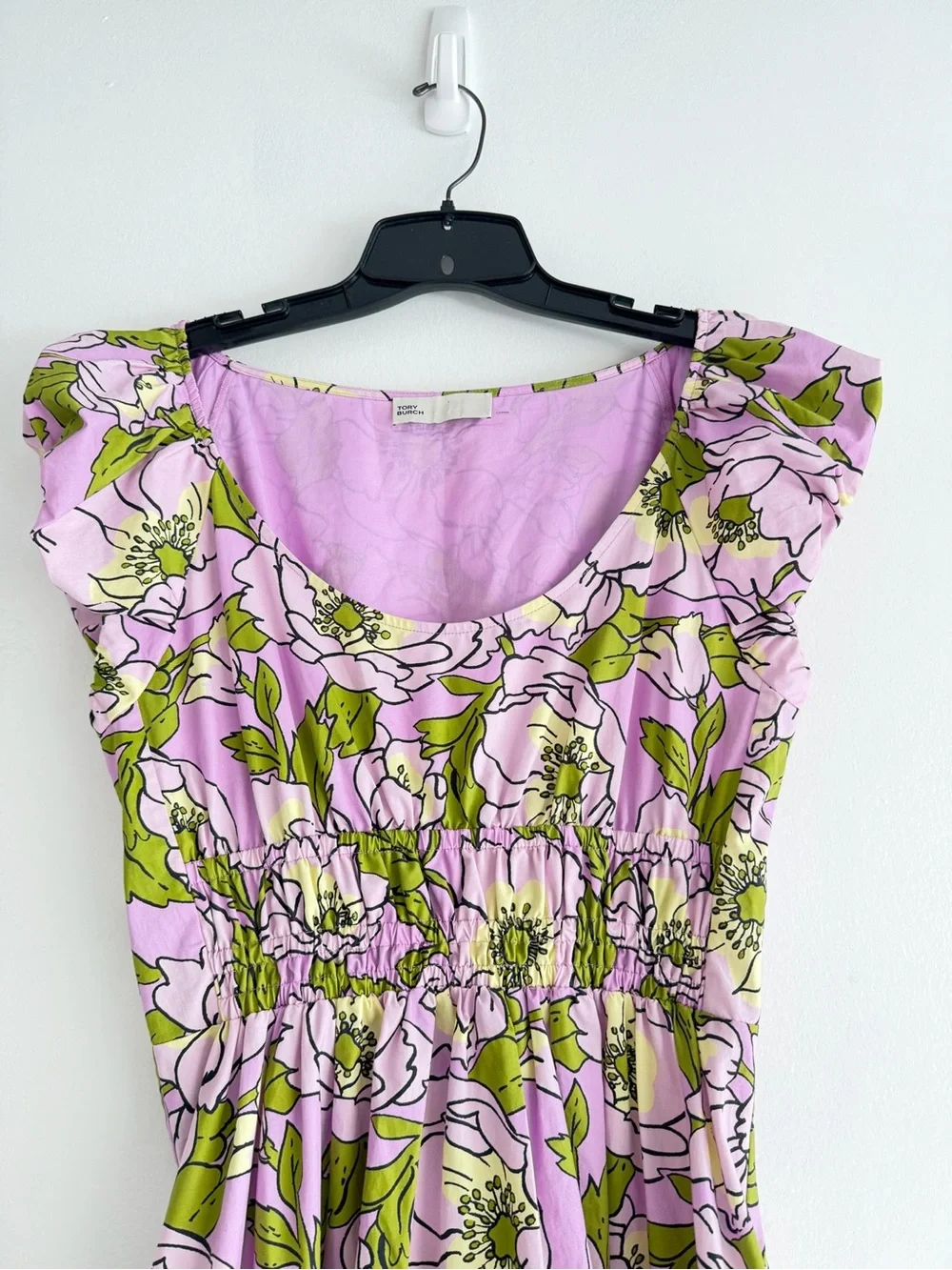 Tory Burch Pink Floral Smocked Cotton Dress Size 10 8719